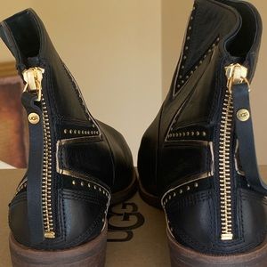 Black Leather Gold Studded Booties